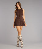 Rustic Charm Faux Suede A-Line Mini Dress