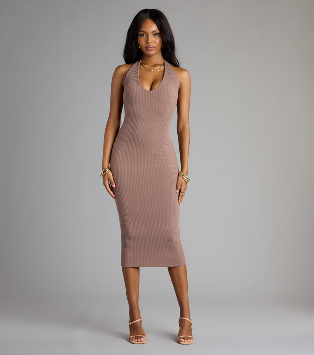 Chic Cutie Ribbed Knit Halter Midi Dress in White | Size: XS | Knit Fabric | Windsor Chic Cutie Ribbed Knit Halter Midi Dress in White | Size: XS | Knit Fabric | Windsor