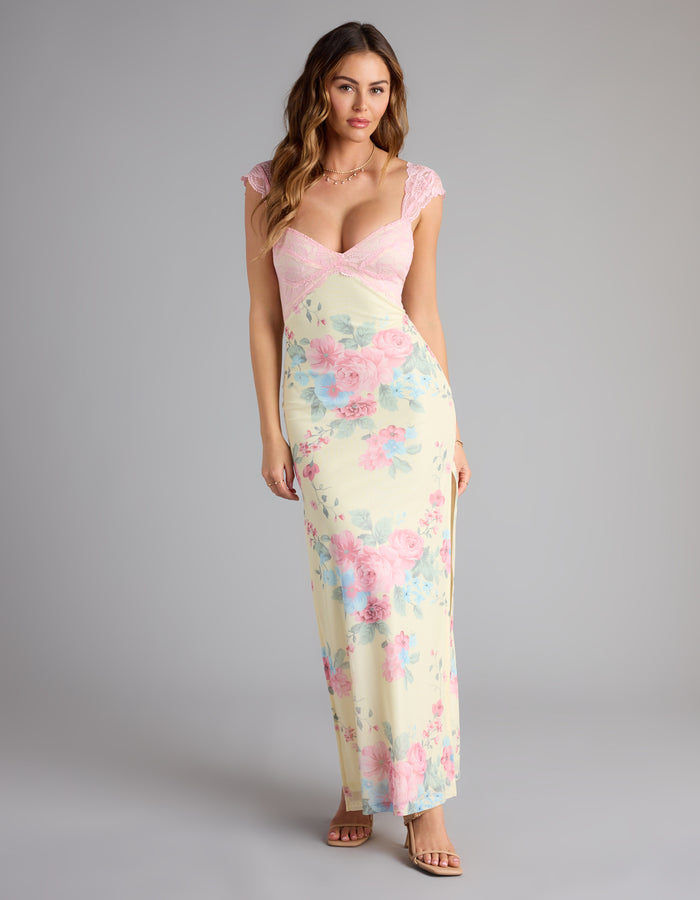 Windsor maxi dress in a floral print with lace sweetheart neckline