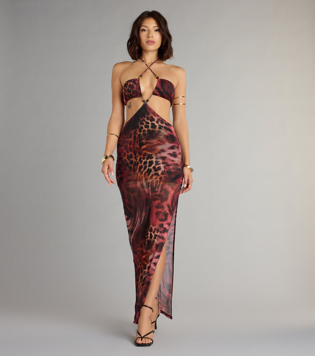 Untamed Allure Animal Print Cutout Maxi Dress