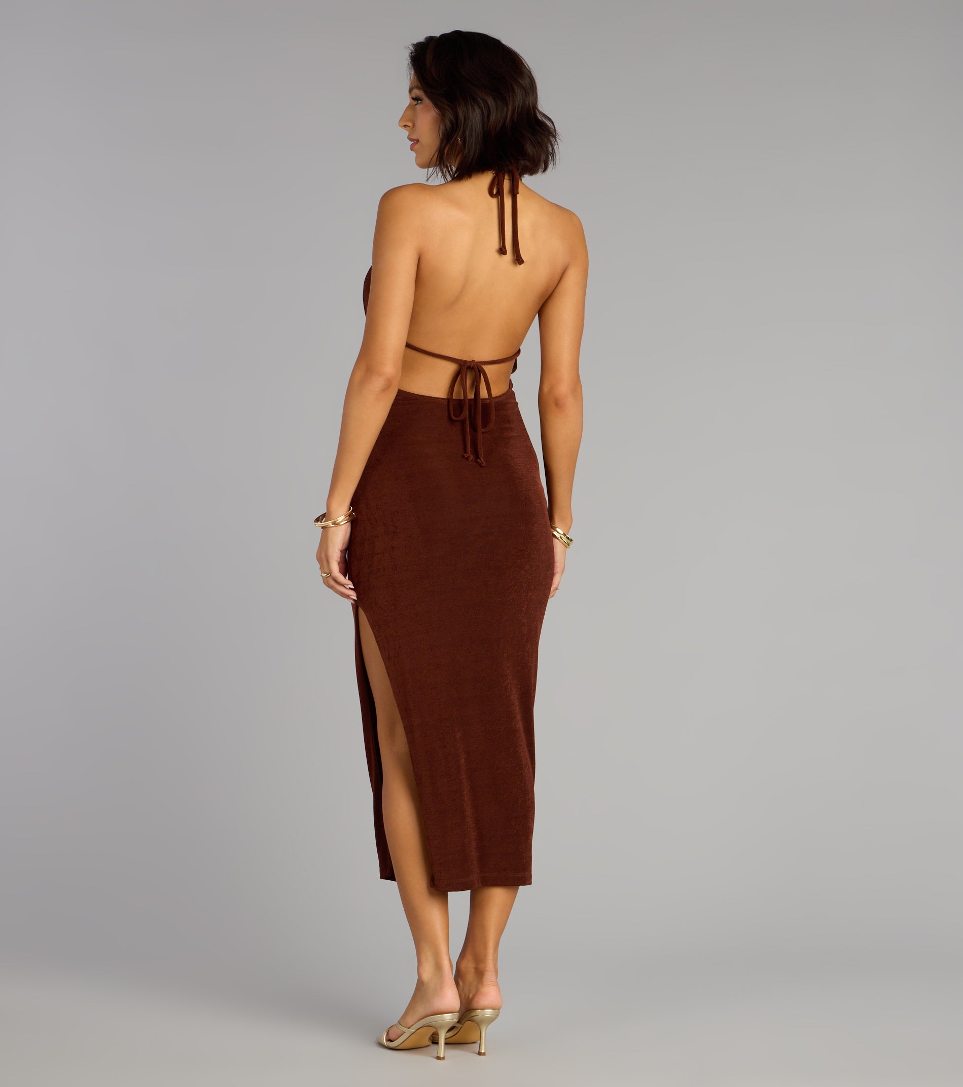 Chic Paradise Halter Open Back Slit Midi Dress | Windsor