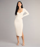Cozy Allure Long Sleeve Slit Midi Dress