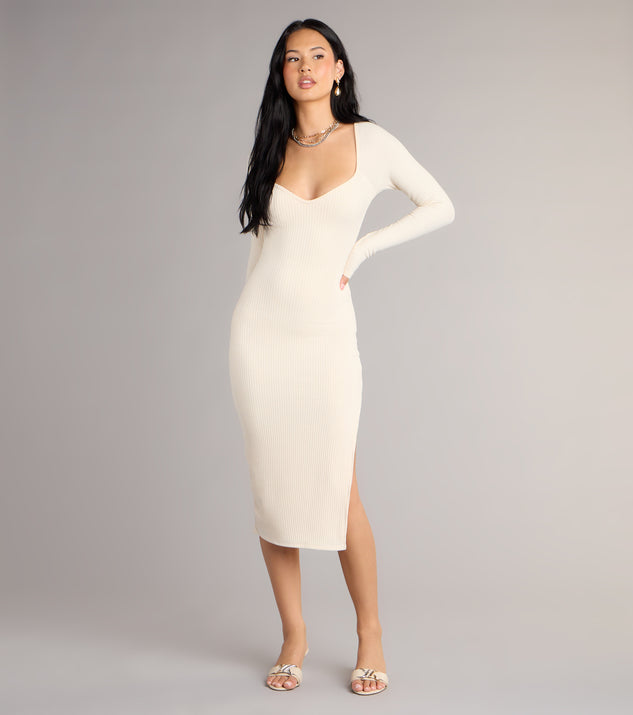 Cozy Allure Long Sleeve Slit Midi Dress