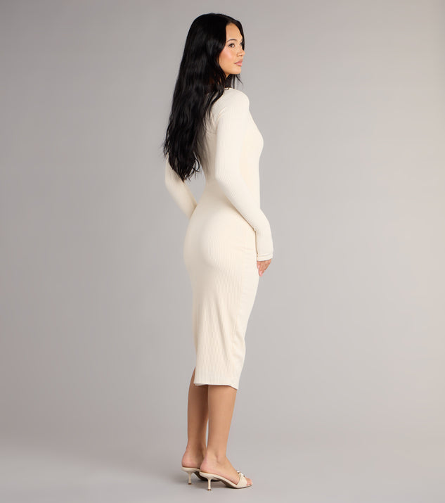 Cozy Allure Long Sleeve Slit Midi Dress