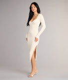 Cozy Allure Long Sleeve Slit Midi Dress