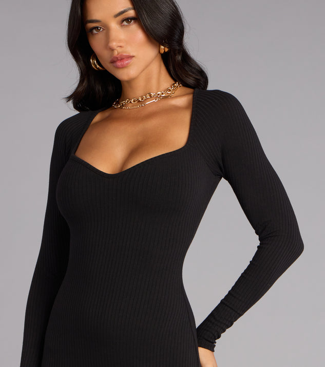 Cozy Allure Long Sleeve Slit Midi Dress