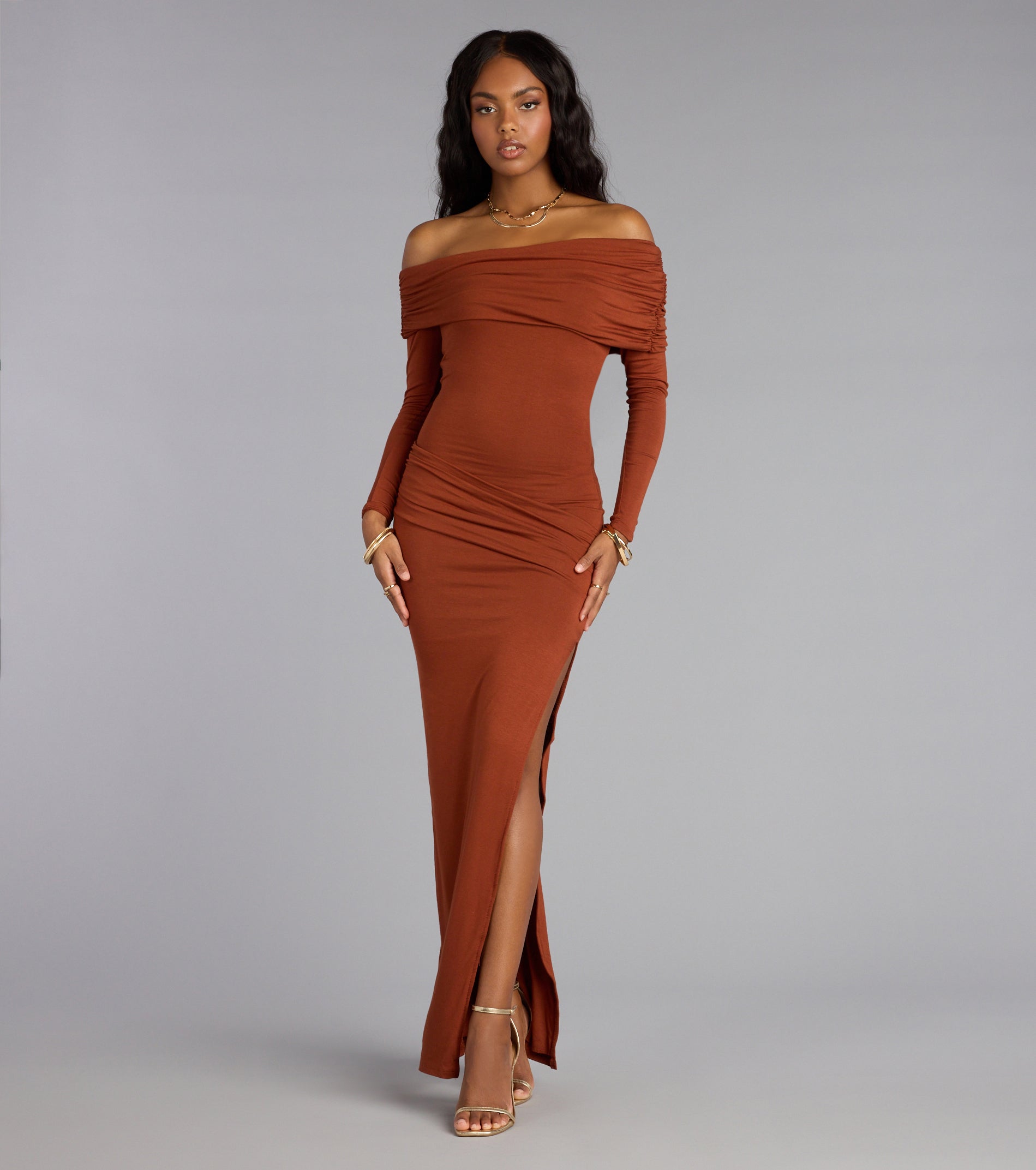 Off-The-Shoulder Moments Slit Maxi Dress | Windsor