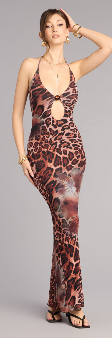 Windsor Wildly Fierce Leopard Floral Maxi Dress in Brown | Size: M Windsor Wildly Fierce Leopard Floral Maxi Dress in Brown | Size: M