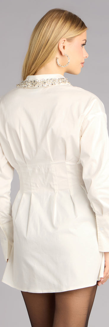 Prep School Princess Rhinestone Collar Shirt Dress