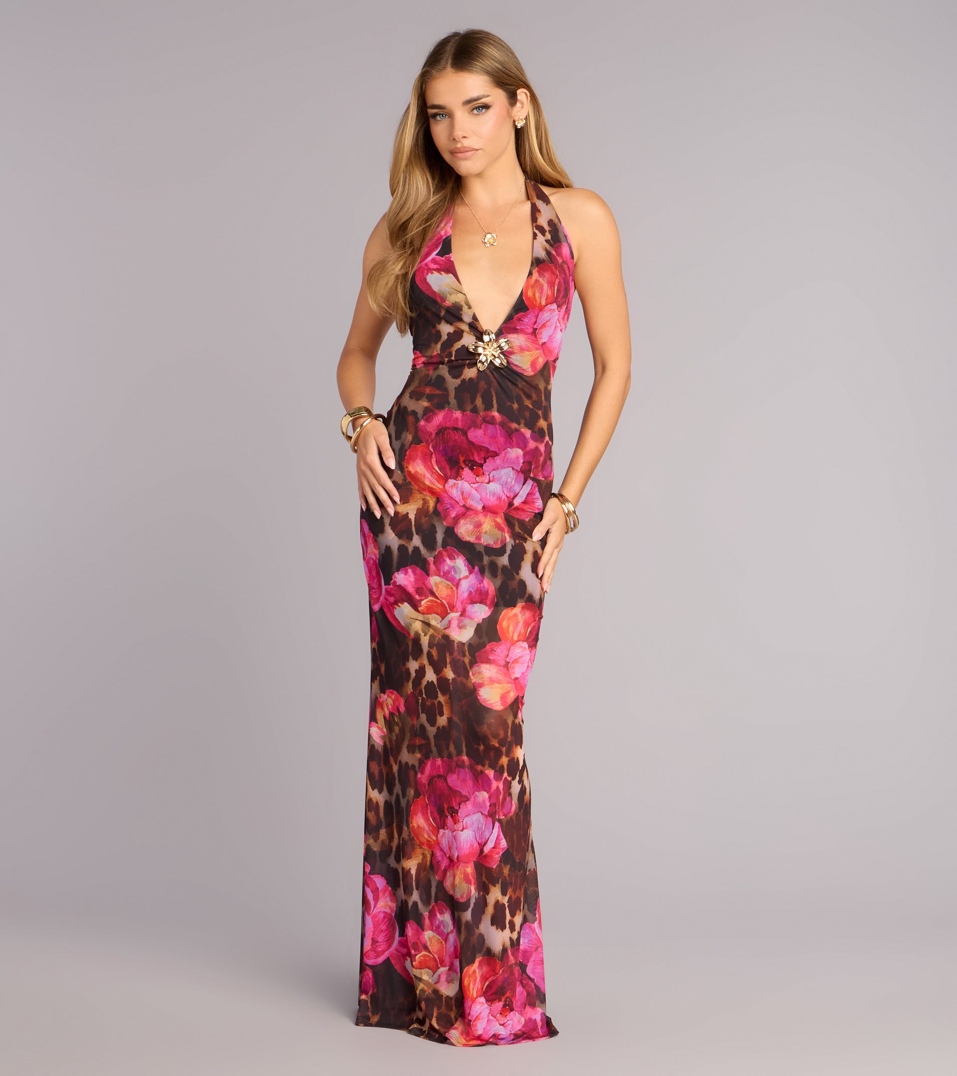 Wild Bloom Cowl Halter Maxi Dress | Windsor
