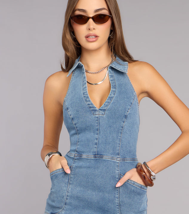 denim halter neck dress City Girl Denim Halter Mini Dress