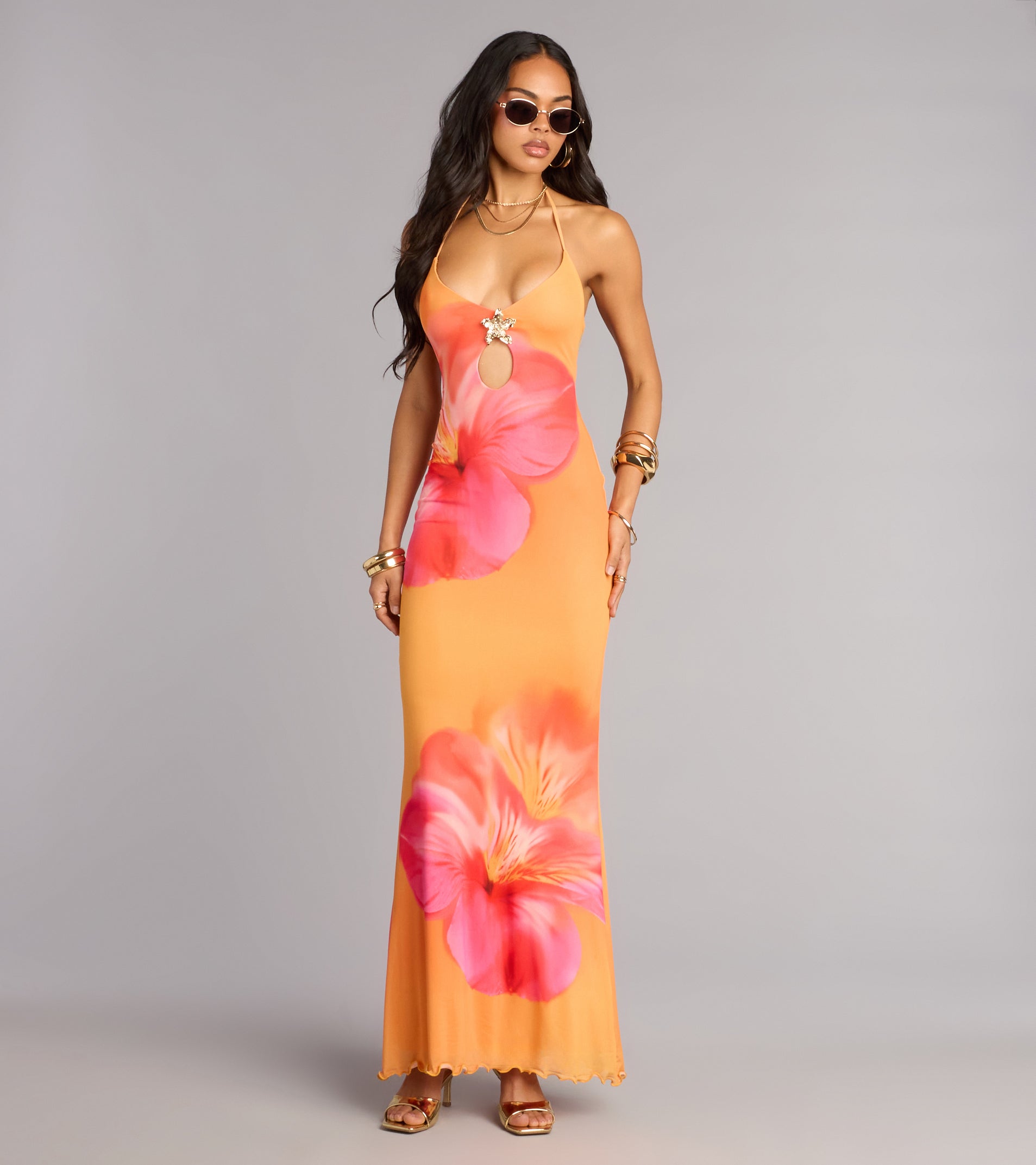 Getaway Mood Tropical Floral Halter Maxi Dress | Windsor