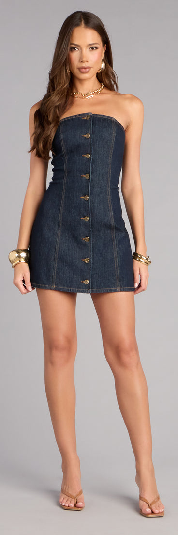 Denim Days Button Front Mini Dress