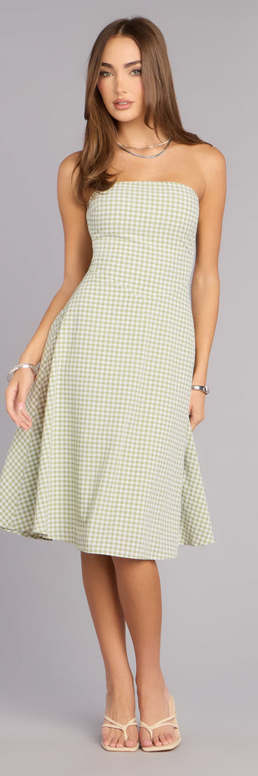 Sunny Day Cutie Gingham Midi Dress in Sage | Size: S | Knit Fabric/Woven Fabric Sunny Day Cutie Gingham Midi Dress in Sage | Size: S | Knit Fabric/Woven Fabric