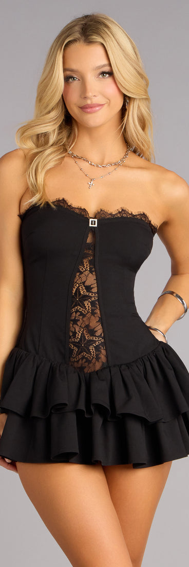 All Eyes on You Lace Trim Mini Dress in Black | Size: L | Rayon/Knit Fabric | Windsor All Eyes on You Lace Trim Mini Dress in Black | Size: L | Rayon/Knit Fabric | Windsor