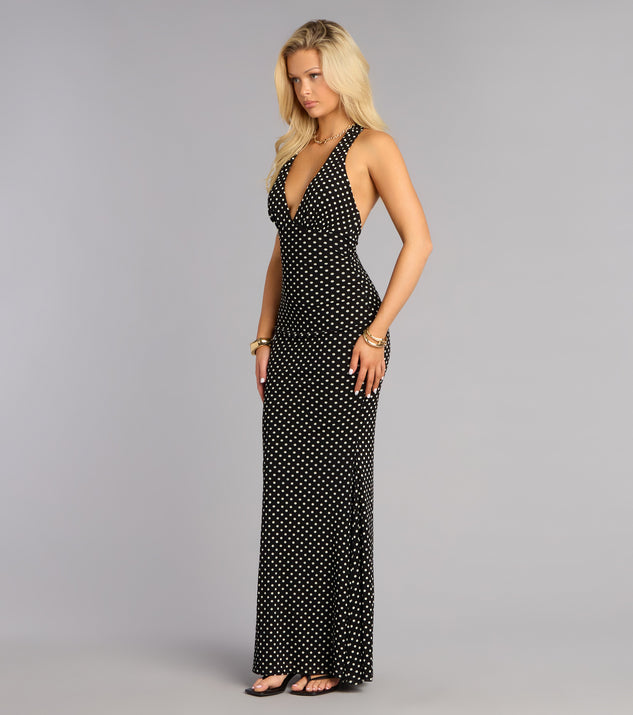 black polka dot maxi dress Major Charm Polka Dot Halter Maxi Dress