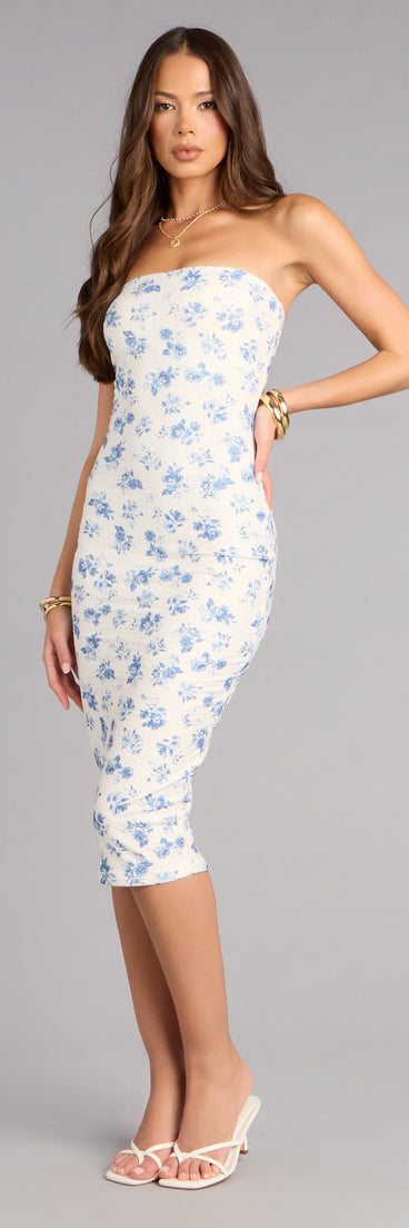 Sweet Talker Floral Eyelet Midi Tube Dress
