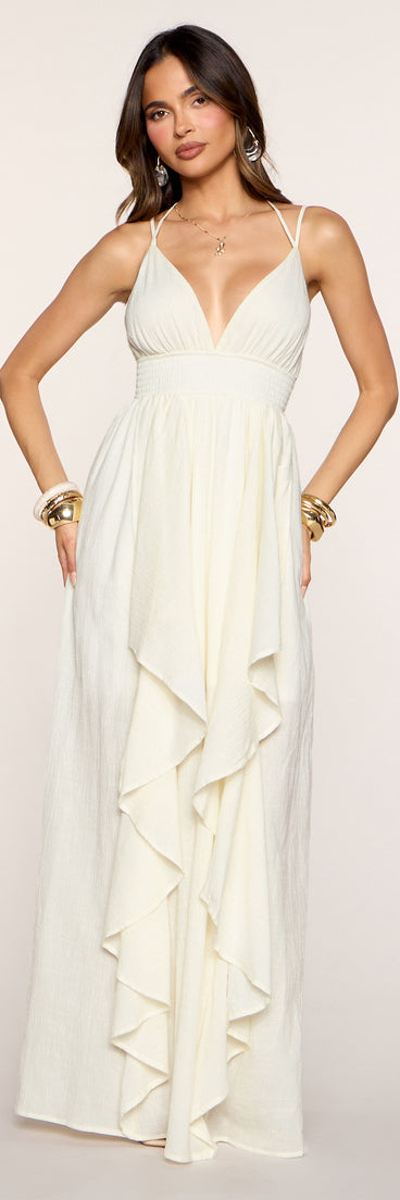 Soft Cascade Ruffle A-Line Maxi Dress