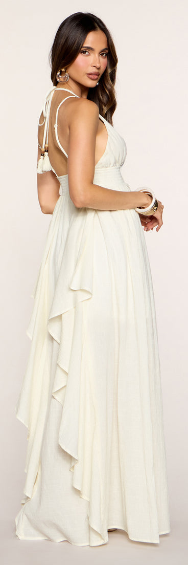 Soft Cascade Ruffle A-Line Maxi Dress