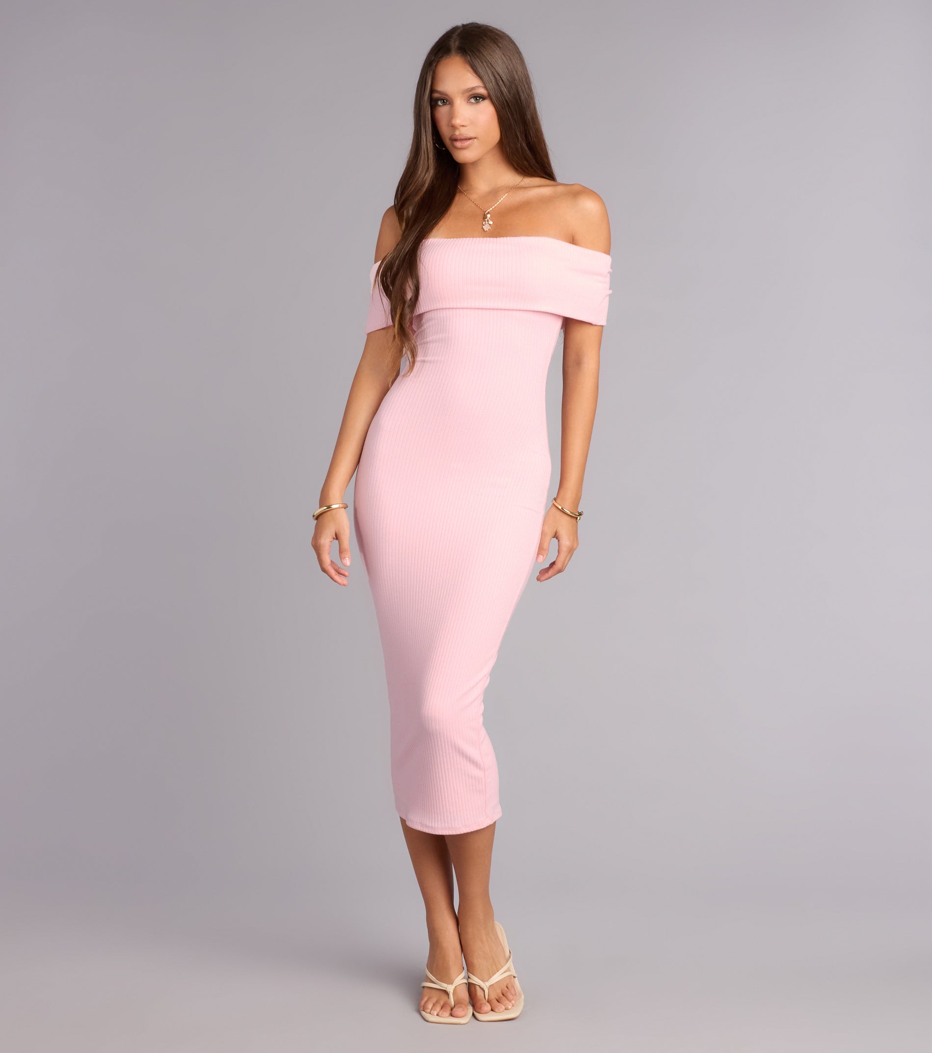 Bare Shoulder Mood Bodycon Midi Dress | Windsor