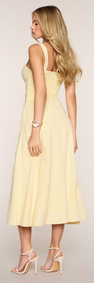 Brunch Booked Linen-Blend Midi Dress