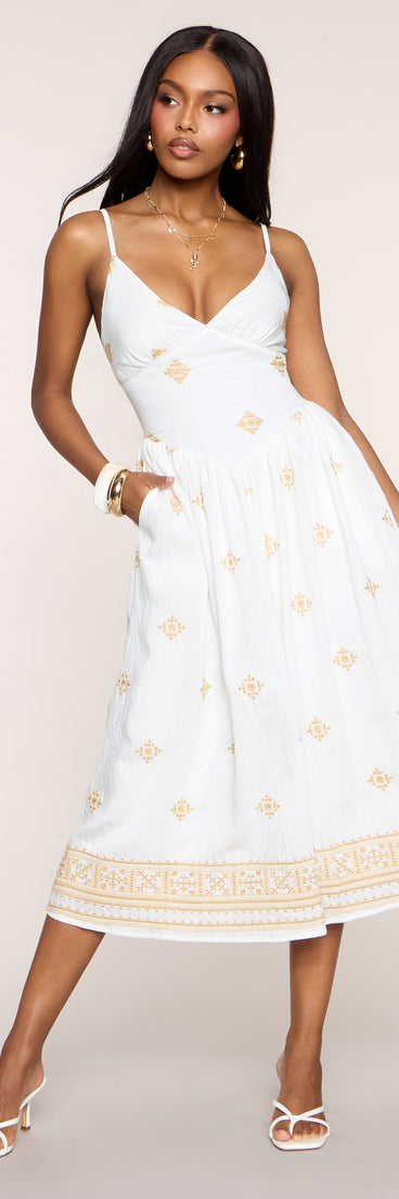 Weekend Wandering Embroidered A-Line Midi Dress