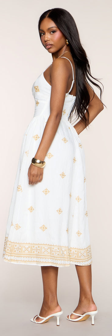 Weekend Wandering Embroidered A-Line Midi Dress