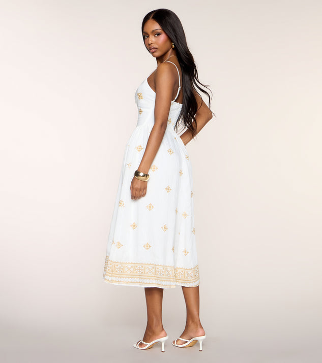 aviry embroidered midi dress Weekend Wandering Embroidered A-Line Midi Dress