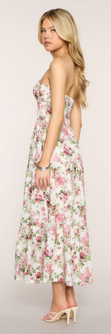 Fresh Cut Florals Strapless Midi Dress