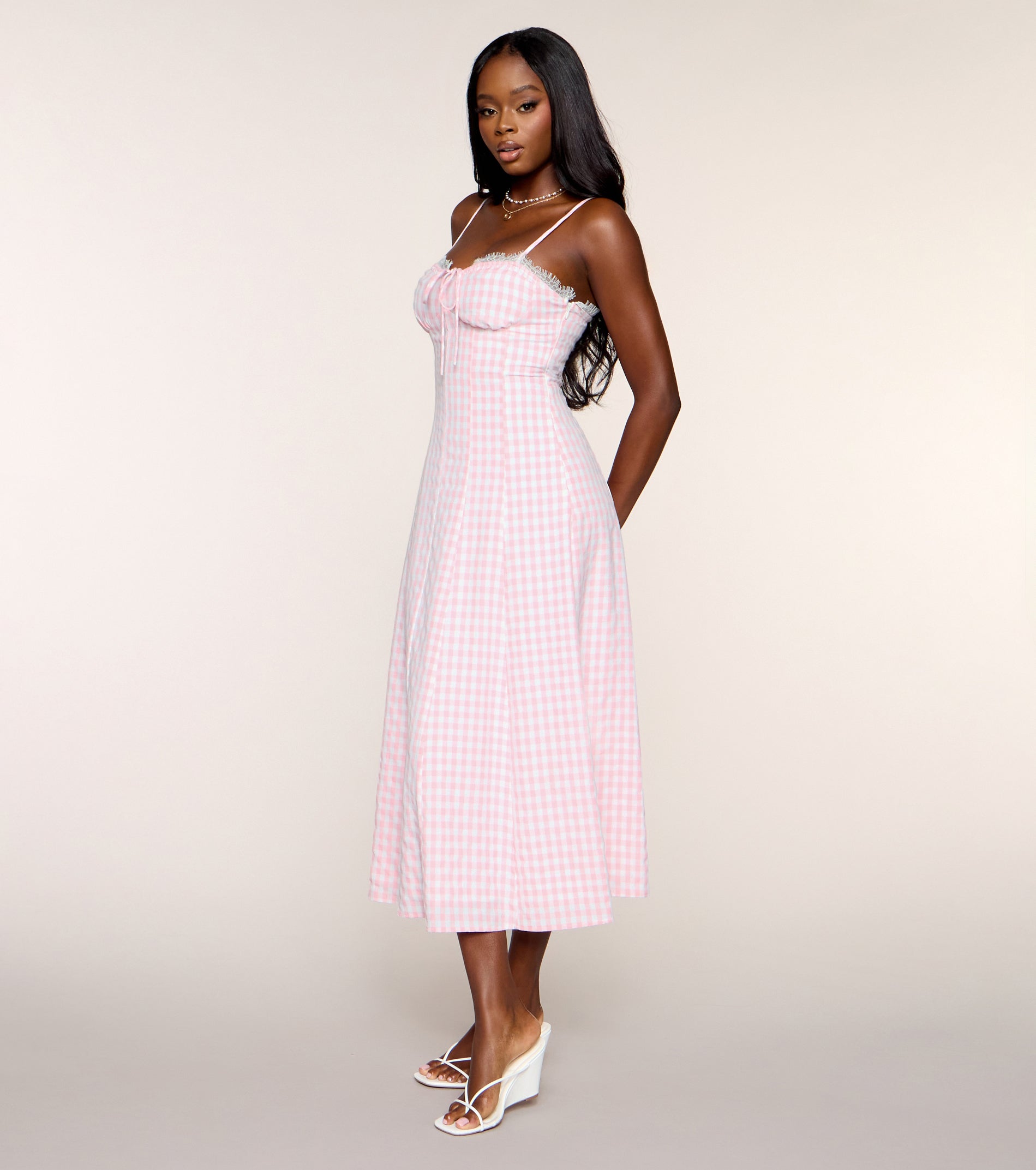 Brunch Booked Gingham Print A-Line Midi Dress | Windsor