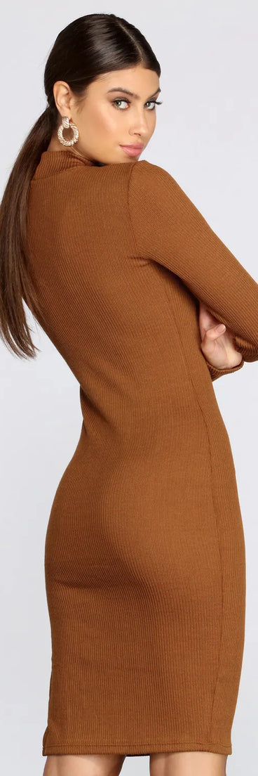 Basic Ribbed Knit Midi Dress