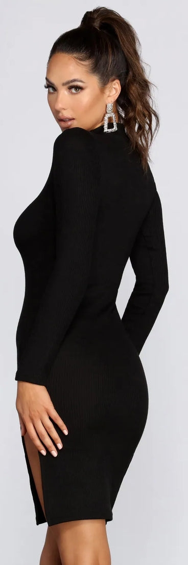 Basic Ribbed Knit Midi Dress