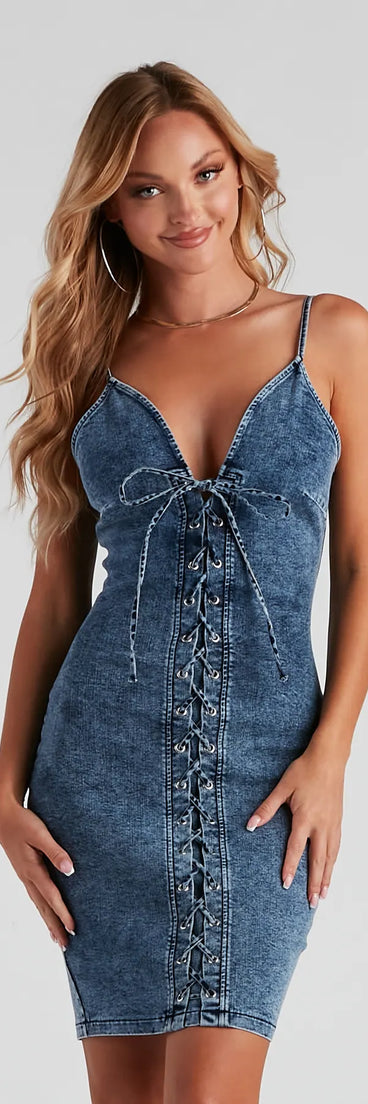 Laced Up In Denim Dress
