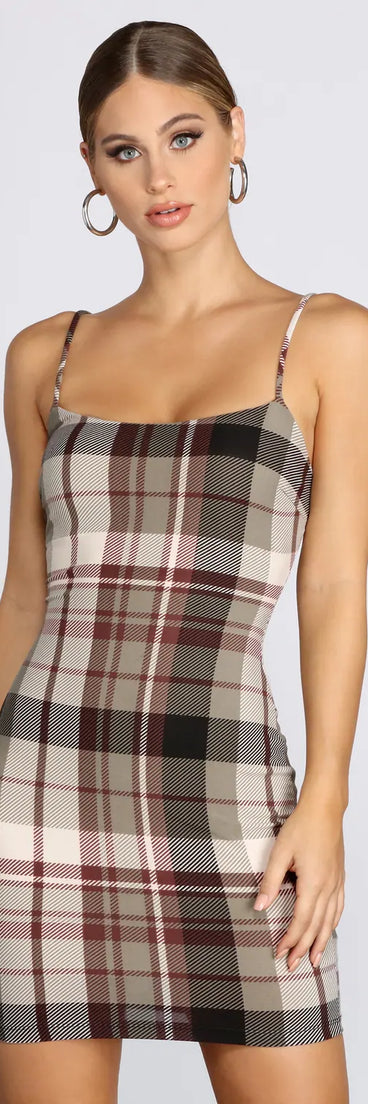 pretty plaid knit mini dress Pretty In Plaid Sleeveless Knit Mini Dress