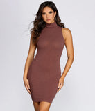 Turtleneck Ribbed Knit Mini Dress