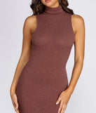 Turtleneck Ribbed Knit Mini Dress