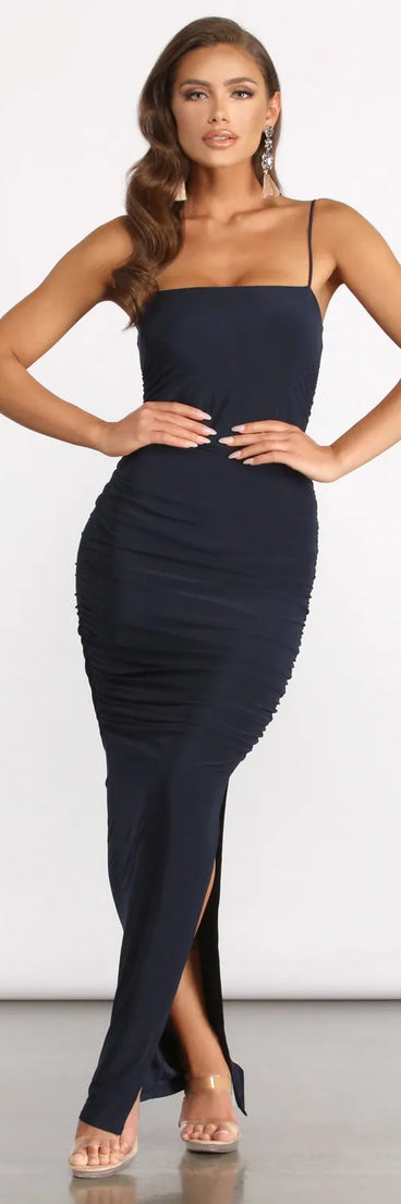 On Your Radar Ruched Maxi Dress