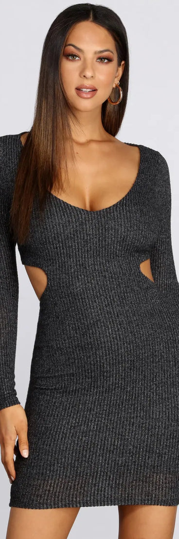 Ribbed Knit Cut Out Midi Dress