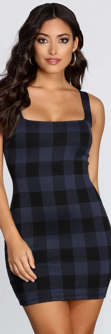 Poised In Plaid Sleeveless Mini Dress