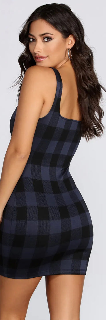 Poised In Plaid Sleeveless Mini Dress