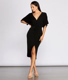 V Neck Front Knot Midi Dress