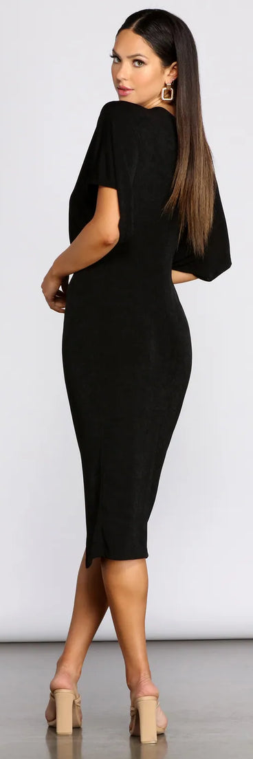 V Neck Front Knot Midi Dress