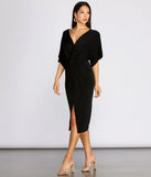 V Neck Front Knot Midi Dress