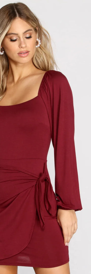 Tie Front Long Sleeve Mini Dress