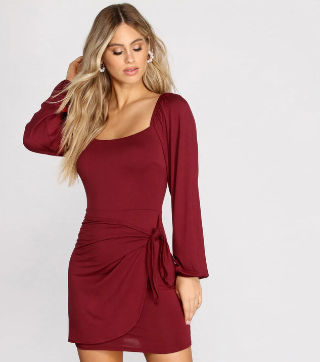 Tie Front Long Sleeve Mini Dress