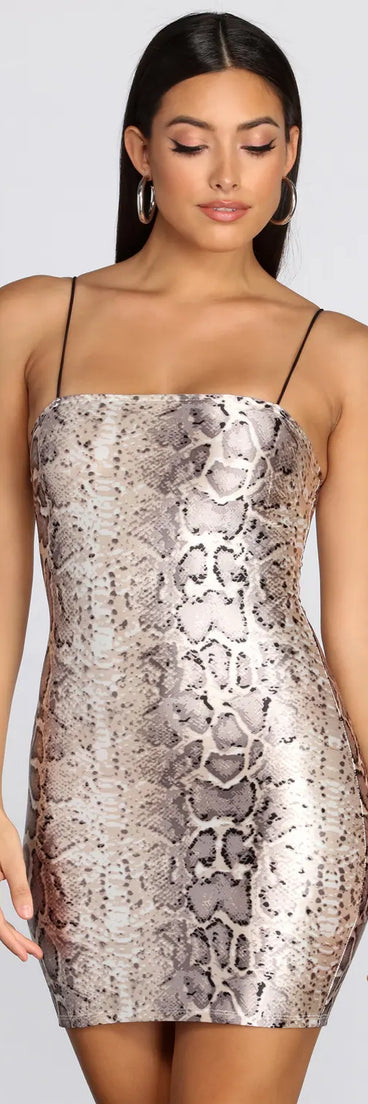 Satin Snake Print Mini Dress