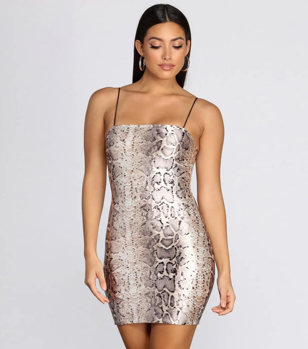Satin Snake Print Mini Dress
