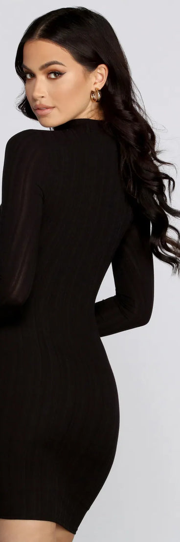 Ribbed Long Sleeve Knit Dress