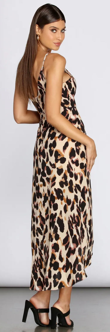 Leopard Print Wrap Front Midi Dress
