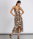 Leopard Print Wrap Front Midi Dress
